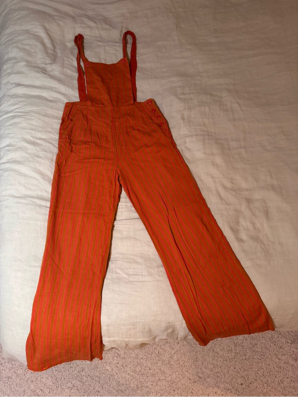 Ace & Jig Striped Orange Wide-Leg Overalls